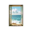 Pintura Decorativa Moderna Simples de Janela Falsa com Paisagem Marinha Pintura de Chão para Parede de Fundo de Sofá Extensão de Espaço Pintura para Pendurar no Quarto