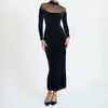 Vestido Bodycon Social de Renda Semi-Transparente com Manga Longa Ajustado na Cintura, Novo para o Outono de 2025, Estilo Socialite