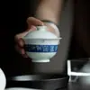 Mi Yan polvilha azul underglaze cor pintada à mão tampa tigela poesia manuscrita tigela de chá branco xícara de chá literati utensílios kung fu jogo de chá