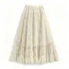 Ropa de mujer: Falda de malla abullonada con pliegues de burbuja, de cintura alta, línea A fluida, corte holgado, dobladillo ancho, falda de capas para mujer en otoño