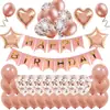 Set Combinado de Banner de Cumpleaños y Globo Perlado de Papel de Aluminio Color Oro Rosa Decoración de Fiesta Set de Globos de 37 Piezas Transfronterizo