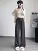 Pantalones de chándal grises para mujer Otoño Invierno 2026 Nuevos Pantalones de chándal de cintura alta pierna recta sueltos adelgazantes Pantalones de pierna ancha tipo guadaña para mujer