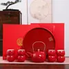 Set de Ceremonia de Té para Celebración de Boda, Suministros de Compromiso Estilo Chino, Bandeja Roja de Dote Nupcial, Tetera, Caja de Regalo para Juego de Té