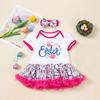 Verão Internacional Novo Estilo Princesa para Meninas Roupas Infantis Vestido Estampado Vestido de Manga Curta para Páscoa Conjunto de Três Peças