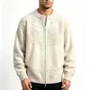 Cárdigan de punto con cremallera y cuello de béisbol para otoño e invierno de Amazon transfronterizo, chaqueta suéter casual jacquard en relieve retro para hombre
