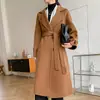 Nuevo Abrigo de Lana Doble Cara Otoño e Invierno 2024 para Mujer de Longitud Media con Cuello de Solapa y Cordones Abrigo de Lana Doble Cara