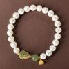 Pulseira de Pérola Natural Jade Hetian Jade Verde Pulseira de Pequena Cabana Jade 925 Prata Esterlina Banhado a Ouro Raiz de Lótus Presente para Namorada