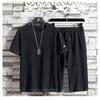 Traje de seda de hielo de verano para hombre, traje deportivo informal holgado de talla grande, conjunto de pantalones cortos de manga corta para hombre, conjunto de pantalones capri de dos piezas