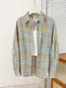 Camisa Feminina de Manga Longa com Bolso, Gola, Estilo Retro Americano, Versátil, Xadrez, Primavera, Transfronteiriça da Amazon