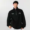 Camisa Polo Bordada de Marca Trendy Americana para Hombre Invierno High Street Retro Media Cremallera Cuello Alto Chaqueta Sudadera Deportiva Holgada de Manga Larga