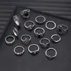 Conjunto de Anéis de Pedra da Lua Minimalista Mais Vendido Transfronteiriço, Anel Quadrado de Diamante Negro, Joias de Turquesa Empilháveis Estilo Europeu e Americano