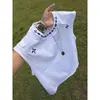 Chaleco bordado americano de cuello redondo para hombre verano diseño con sentido deportivo sin mangas camiseta limpia ajuste pareja alta gama sensación camisola