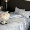 Frescura estilo coreano|Algodón de fibra larga 100s Juego de tres o cuatro piezas Algodón puro Funda de edredón para dormir de niña Sábana de cama 100% algodón Colcha de algodón bordada