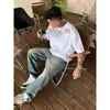 Camiseta de Manga Corta para Hombre, Estilo Nuevo de Verano, Marca de Moda, Corte Holgado, Top Estampado de Media Manga para Adolescentes