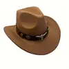 Sombrero de Fieltro de Ala Enrollada de Vaquero Occidental, Superventas Transfronterizo, Sombrero de Fieltro de Lana para Todas las Estaciones, Sombrero de Jazz Unisex de Ala Curva