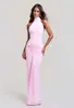 Vestido de noite europeu e americano com gola halter e gola alta para mulheres, costas nuas com cintura franzida, cauda de sereia elástico justo para festas e banquetes
