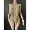 Baile Europeo y Americano Sexy Brillante Pedrería Elástico Lentejuelas Borla Mono Ropa de Performance de Escenario Performance Comercial Regalo Transfronterizo