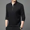 Camiseta Masculina Respirável de Outono, Nova Camisa Polo Lisa de Manga Longa Sem Costura para Homens de Meia-Idade, Casual, Moderna, Versátil