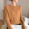 Suéter Feminino de Tricô Trançado com Gola Redonda Outono/Inverno 2026, Cor Sólida, Simples, Casual, Caimento Solto, Blusa Básica Feminina