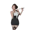 Lencería Sexy, Falda Bodycon Sexy Puro Deseo, Cuello Halter, Uniforme de Secretaria Caliente, No Necesita Quitarse, Atractivo Conjunto de Pareja con Lazo