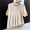 2026 Nova Camiseta Fina de Lyocell Estilo Old Money Gola Redonda Top Tricotado Atacado H01As822088
