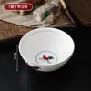 Cerámica de bajo vidriado, estilo vintage, porcelana nostálgica azul y blanca, cuenco con forma de gallo, cuenco para arroz, plato, plato hondo, plato de servir, juego de cuchara y cubiertos