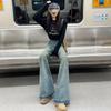 2025 primavera novo estilo micro-lop calças jeans não elásticos cintura alta quente menina vento jeans calças femininas, mais calças,
