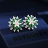 Pendientes de aguja de plata s925 de lujo ligero de alta gama elegantes que combinan con todo, circonita brillante tridimensional de doble capa giratoria de girasol