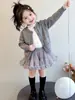 Casaco Suéter Cardigan para Meninas 2026 Outono/Inverno Roupa Infantil Doce Saia Texturizada Vestido Princesa para Bebê Conjunto de Duas Peças