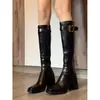 Primer Encuentro Temporada 2026 Otoño/Invierno Nuevas Llegadas Botas Altas hasta la Rodilla con Tacón Grueso Zapatos de Caña Alta para Mujer Negros Con Felpa Adentro Zapatos de Tacón Alto Botas Largas para Personas Menudas