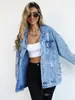 Europeu e Americano Novo Exportação Transfronteiriça 2026 Amazon Aliexpress Jaqueta Jeans Rasgada Feminina Jaqueta Jeans Solta