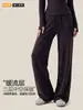 Pantalones de yoga de pierna ancha fluidos para otoño e invierno para mujer, forro fino de forro polar, cálidos, de pierna recta, pantalones de fitness, pantalones largos, para exteriores, casuales y atléticos para el uso diario