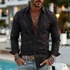 Nova camisa masculina de sarja estampada de manga longa, estilo europeu e americano, casual e elegante, com lapela, aberta na frente, para 2026