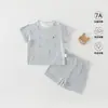 Conjunto de Duas Peças de Roupa de Casa Fina e Respirável de Algodão Puro Classe A para Bebês Masculinos e Femininos Conjunto Separado de Shorts de Manga Curta de Verão para Bebês