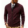 Suéter masculino para comércio exterior, outono e inverno, tamanho grande, cardigã moderno slim fit, estilo europeu e americano, cor sólida, gola alta, bolso com zíper, suéter de tricô