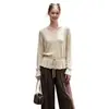 Nueva colección de otoño: Suéter tejido casual de estilo francés, corte holgado, diseño calado, cuello con cordón y cintura ajustable para mujer