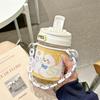 Taza de agua de plástico linda para niños y estudiantes Ins de alto valor nueva portátil resistente a altas temperaturas de gran capacidad con popote