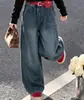 Calças para Meninas Outono Roupa Exterior 2026 Novo Estilo Meninas do Ensino Fundamental Crianças Maiores Calças de Pernas Largas Jeans de Outono para Crianças de Perna Reta