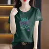 Camiseta de manga corta de marca para mujer, superávit de comercio exterior transfronterizo, corte holgado, tallas grandes para mujer, top tipo camiseta de manga media, camiseta básica