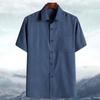 Ropa de Primavera y Otoño Verano Papá Camisa de Manga Larga Hombres de Mediana Edad y Mayores Camisa de Abuelo Anciano Algodón Lino Holgada 60-70-80 Años
