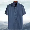 Ropa de Primavera, Otoño y Verano para Papá, Camisa de Manga Larga para Hombres de Mediana Edad y Mayores, Abuelo, Anciano, Camisa Holgada de Algodón y Lino para Edades 60-70-80