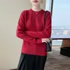 Suéter de Lana Pura Otoño Invierno 2026 para Mujer, Jersey de Punto, Cuello Redondo, Manga Raglán, Tejido de Punto, Canalé, Versátil, Holgado, Capa Base