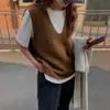 Ropa de punto a rayas con cuello en V, nueva para Otoño 2025, estilo japonés y coreano, chaleco sin mangas de color liso holgado para mujer