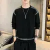 Sudadera de otoño estilo Hong Kong para hombre, manga larga, sencilla, estilo estudiante, cuello redondo, bloques de color, top juvenil para deportes diarios, genial