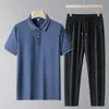 Traje Deportivo Casual de Nuevo Estilo para Verano para Hombres de Mediana Edad y Mayores, Camisa Polo de Seda de Hielo, Conjunto de Dos Piezas para Papá de Manga Corta Polo+