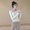 Ropa de yoga para mujer, top deportivo de alta calidad con almohadilla para el pecho, corte entallado, manga larga, para entrenamiento de pilates y fitness, para principios de otoño.