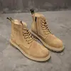 Outono e Inverno Novo Cano Alto Botas Martin Britânicas Botas Desert Camurça de Vaca Aumento Interno Sola Grossa Retro Botas de Couro Masculinas