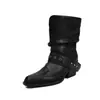 Botas Curtas Plissadas com Design de Nicho 6,5cm Outono/Inverno 2026 Novas Botas Martin com Salto Bloco Quadrado e Fivela para Mulheres