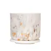 Maceta de Plástico Estilo Nórdico Imitación Mármol y Madera con Plato, Disponible en Múltiples Colores, Adecuada para Decoración de Escritorio con Suculentas y Plantas Verdes