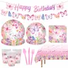 Talheres para Festa Infantil Tema Borboleta de Tinta Prato de Papel para Chá de Meninas Guardanapo de Papel Toalha Decoração de Festa Suprimentos